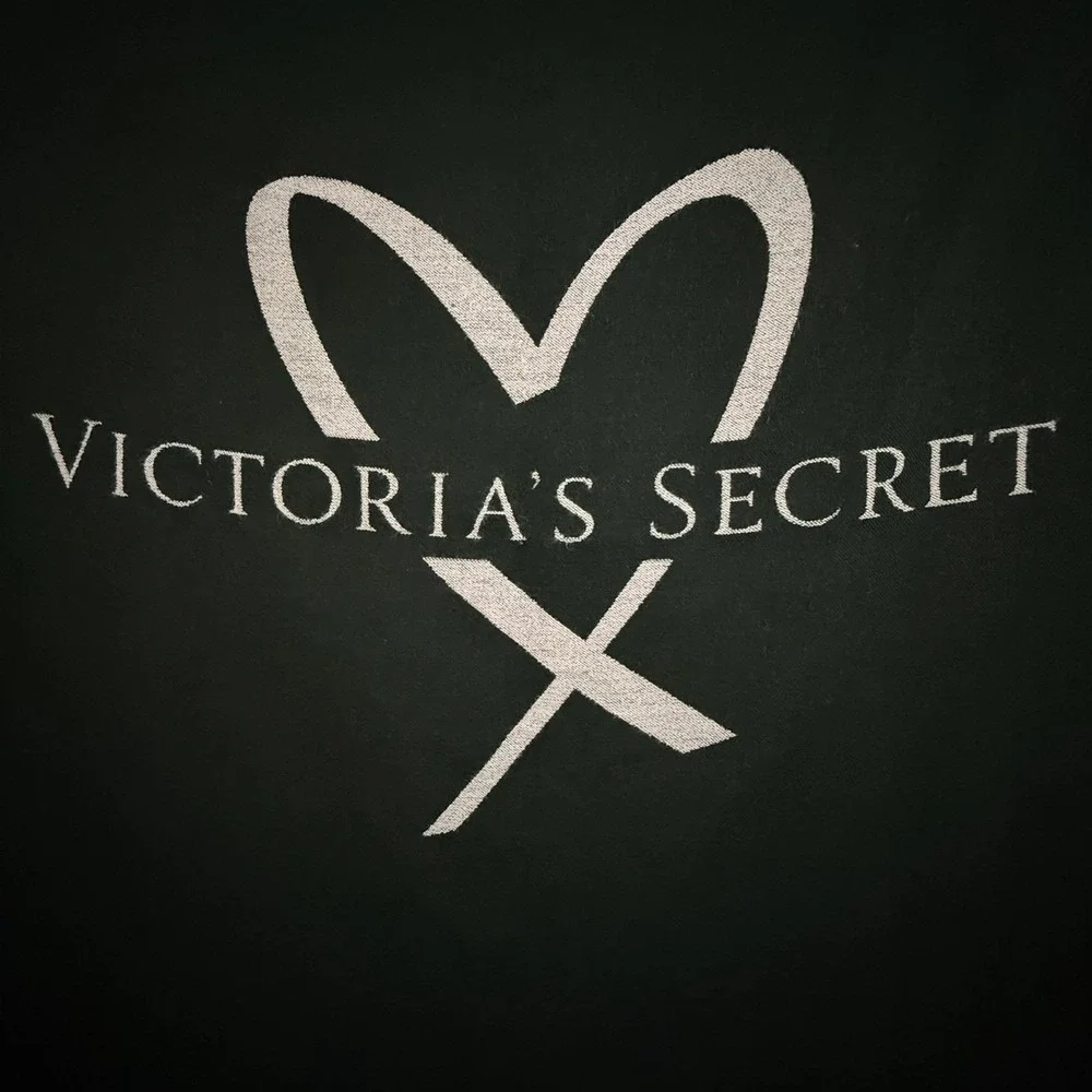 Victoria's Secret Throw Blanket Size 50x50 Black Heart Logo Fringe Cozy